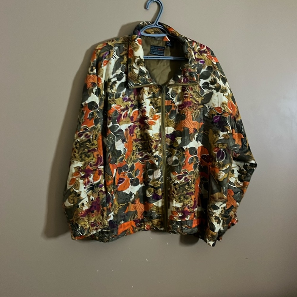 😄Mureli 100% Silk Zipper Up Jacket leafy Xl
